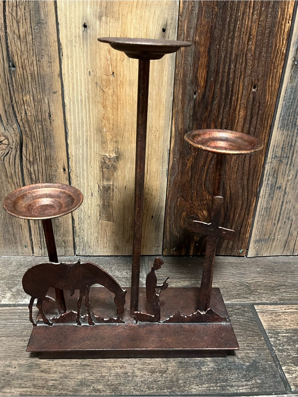 Rustic Metal Nativity Candle Holder - Brown